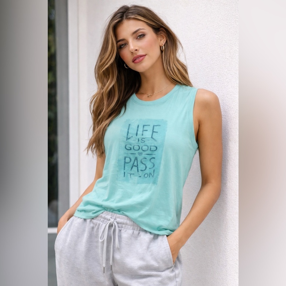 Life Is Good Women's Teal Muscle Tee - Picture 6 of 6
